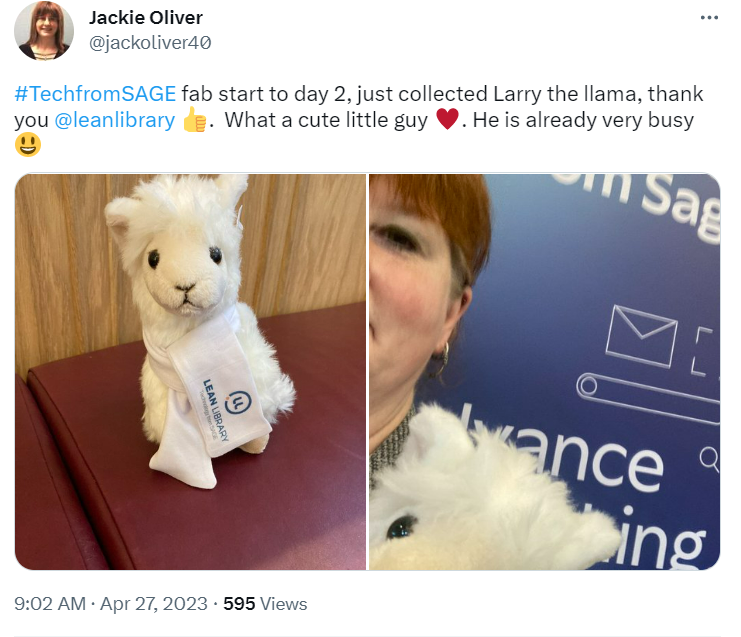 Tweet showing Llama stuffed toy being won by Jackie