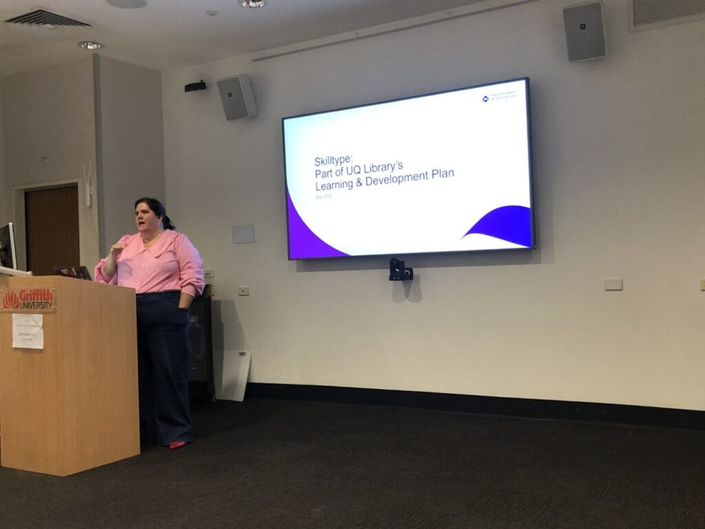 Photograph of speaker from Skilltype delivering a session